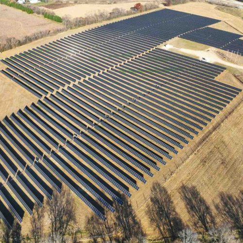 Aerial view of the utility scale solar array in Fort Atkinson Wisconsin.