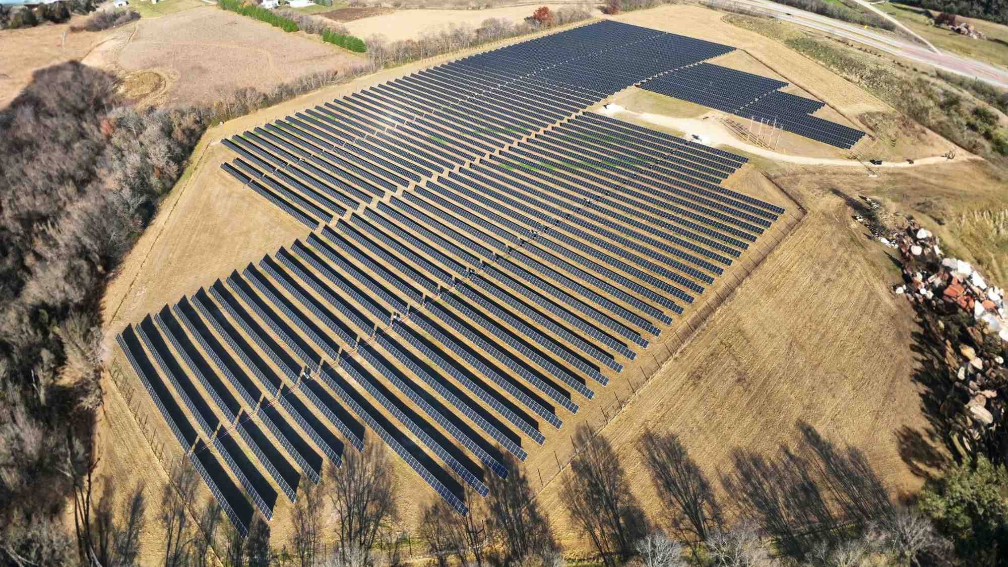 Aerial view of the utility scale solar array in Fort Atkinson Wisconsin.