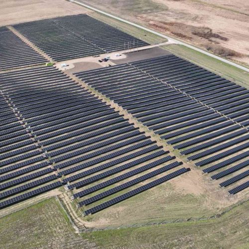 Aerial view of the 6.9 MWDC Spring Brook Solar array in Whitewater, Wisconsin.