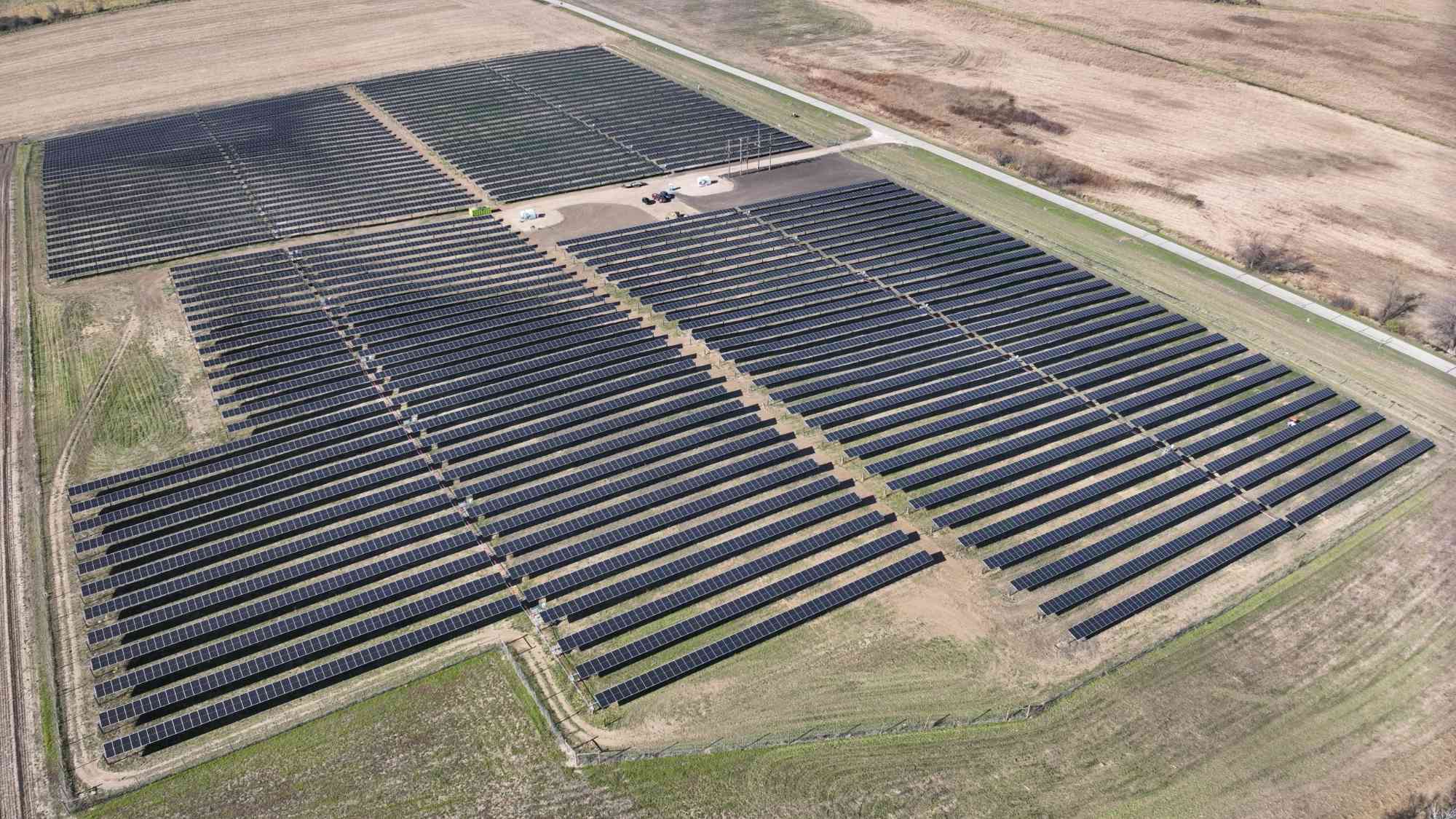 Aerial view of the 6.9 MWDC Spring Brook Solar array in Whitewater, Wisconsin.