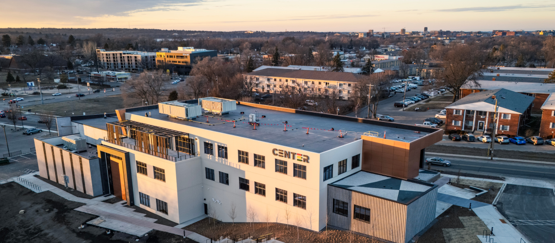 Aerial view of The Center for Black Excellence and Culture showcasing the modern building exterior